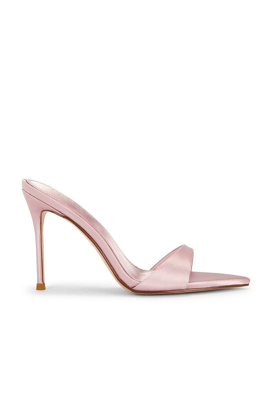 FEMME LA Kaia Slipper in Mauve Pink satin high stiletto heel pointed toe slip-on